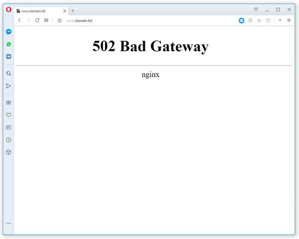 Ошибка 502 Плохой шлюх с nginx в браузере